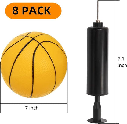 8 Pack Mini Basketballs, 7" Small Pool Basketball with Pump, Inflatable PVC Basketball Hoop Indoor