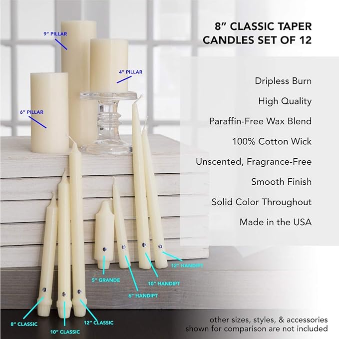 Colonial Candle Unscented Taper Candle, Handipt Collection, Coastal Blue, 10 in, Pack of 12 - Up to