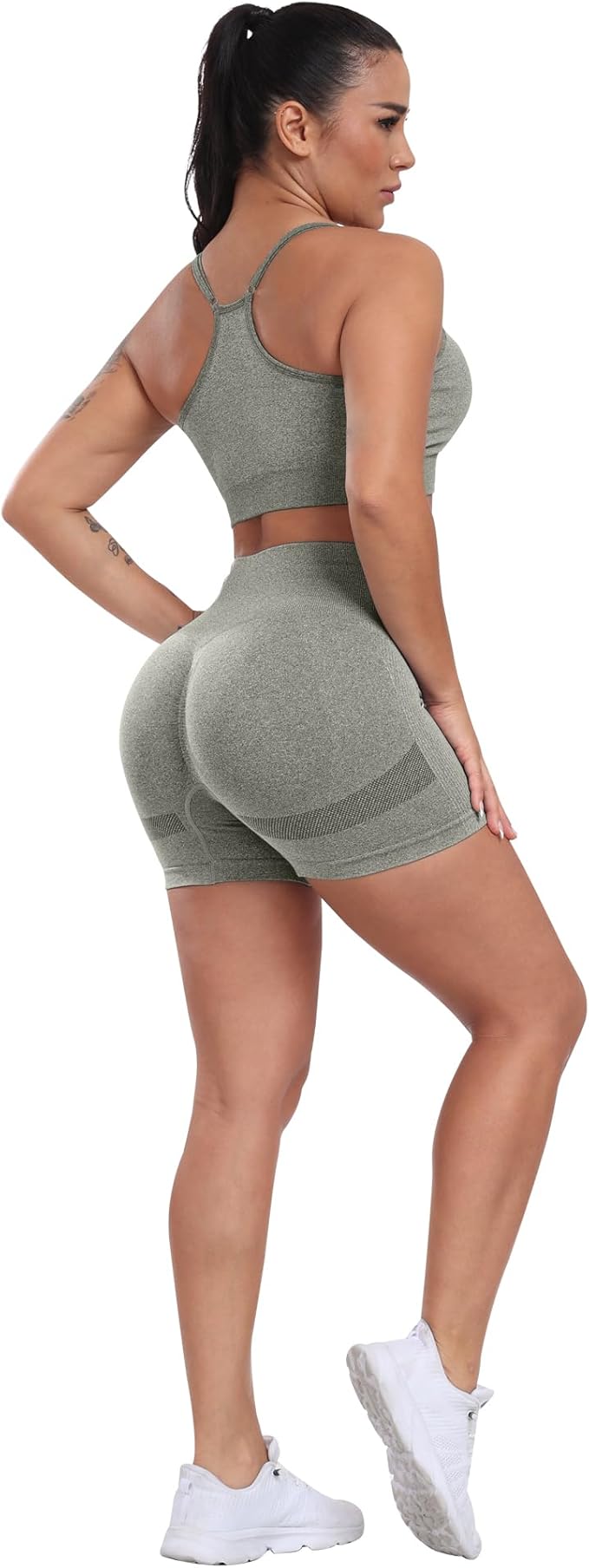 CHRLEISURE Women's 4 Packs Workout Gym Shorts, High Waisted Butt Lifting Scrunch Butt Seamless