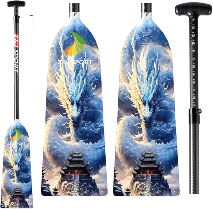 Z&J SPORT Adjustable Dragon Boat Paddle, IDBF Approved Carbon Fiber Paddle, Dragon Graphic Paddle