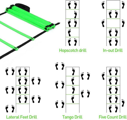 Speed & Agility Ladder Training Equipment Set, Includes 12 Rung 20ft Agility Ladder, 4 Agility