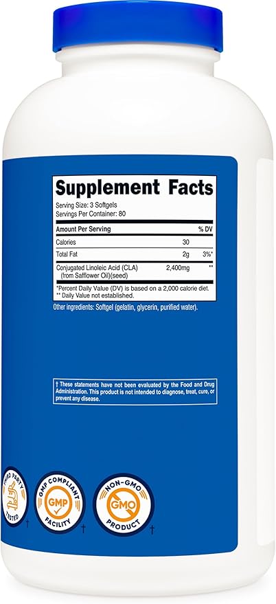 Nutricost CLA (Conjugated Linoleic Acid) 2,400mg, 240 Softgels - Gluten Free, Non-GMO, 800mg Per