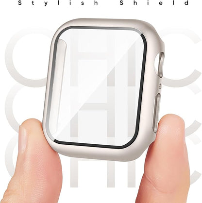 Compatible for Apple Watch Band 44mm 45mm and Case with Screen Protector, Soft Silicone Sport Strap