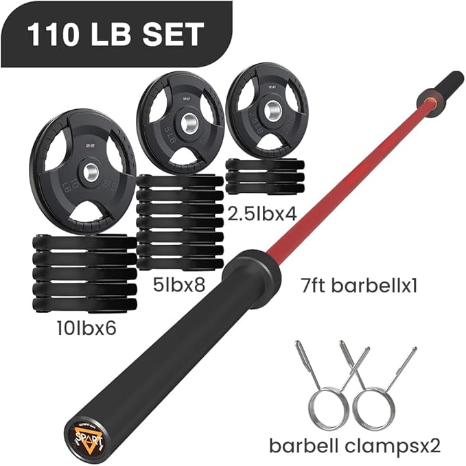 7FT Olympic Barbell Bar with Weight Plate Set Combo, Solid Olympic Bar with Bearings, 700Lbs