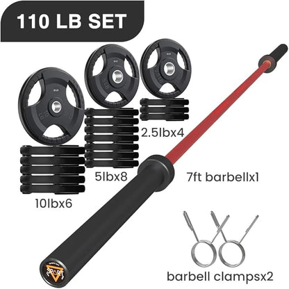 7FT Olympic Barbell Bar with Weight Plate Set Combo, Solid Olympic Bar with Bearings, 700Lbs
