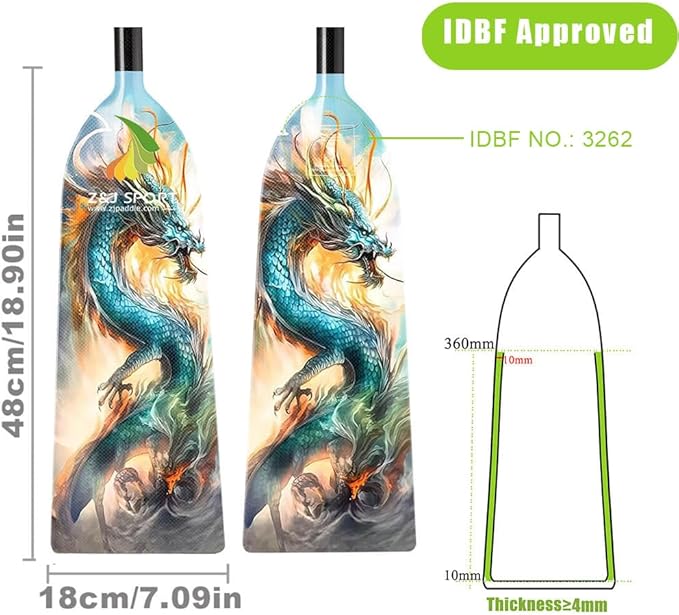 Z&J SPORT Adjustable Dragon Boat Paddle, IDBF Approved Carbon Fiber Paddle, Dragon Graphic Paddle