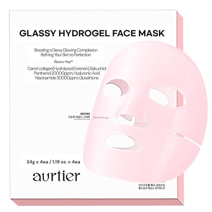 Glassy Hydrogel Face Mask for Glow and Dewy Skin, Deep Hydration, Vegan Collagen, Makeup Prep, Pore