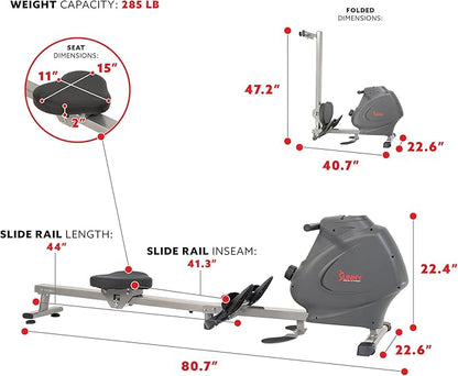 Sunny Health & Fitness Multi-Function Premium Magnetic Rowing Machine, Bicep Curls, Upward Rows