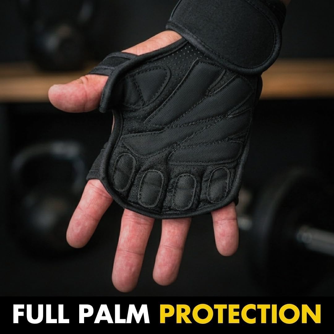 Fit Active Sports Ventilated Weight Lifting Gloves with Built-in Wrist Wraps, Workout Fingerless