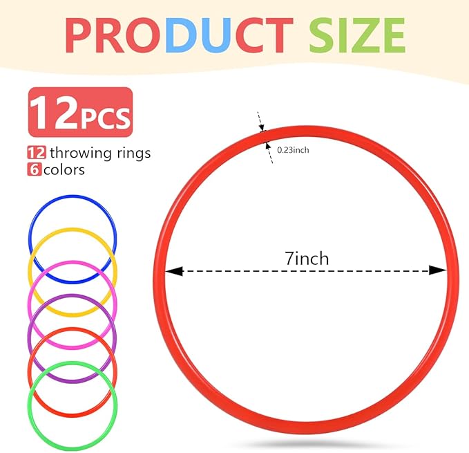 OBTANIM 12 Pcs Plastic 7 Inch Ring Toss Game for Kids and Outdoor Toss Rings for Speed and Agility