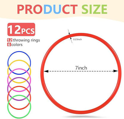OBTANIM 12 Pcs Plastic 7 Inch Ring Toss Game for Kids and Outdoor Toss Rings for Speed and Agility