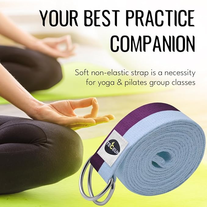 TECEUM Yoga Strap & Mat Strap – 2 IN 1 – Cotton – 6 ft 8 ft 10 ft (30+ colors) – Adjustable
