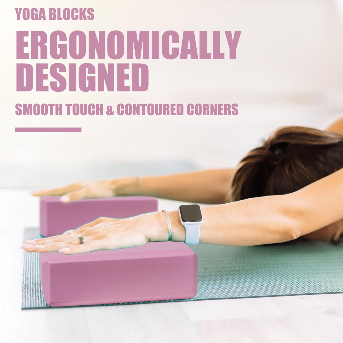 Septo 2 Pcs Yoga Blocks, 9x6x3 Inch Pink Foam Blocks for Pilates