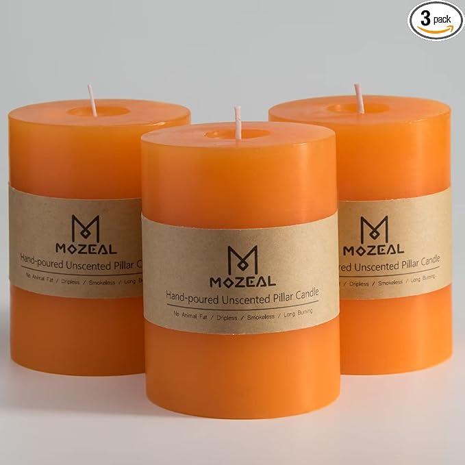 MOZEAL 3" x 4" Hand-Poured Unscented Candle,Dripless Pillar Candle Set of 3,Long Clean