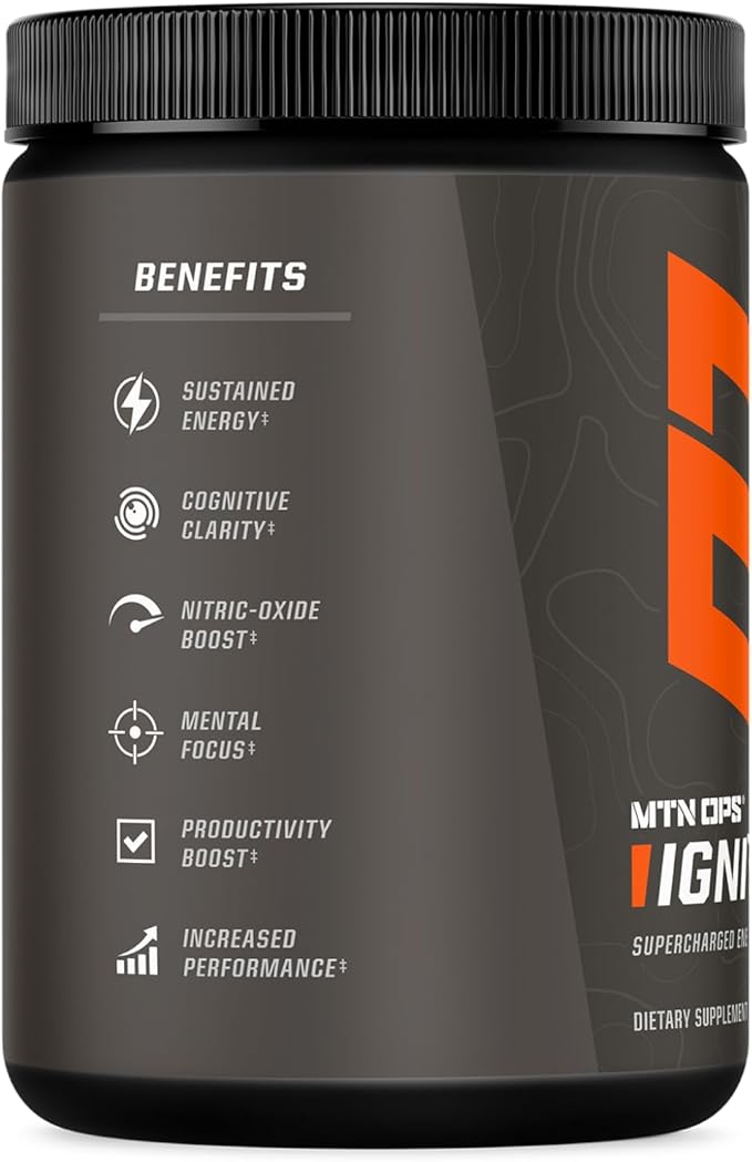 MTN OPS Ignite Energy Drink Powder, Naturally Gluten Free & Sweetened with Monk Fruit, Nitric Oxide