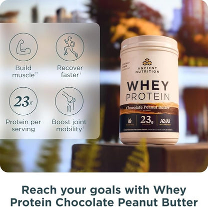Ancient Nutrition Grass Fed Whey Protein, Chocolate Peanut Butter, 23g Protein, 18 Servings