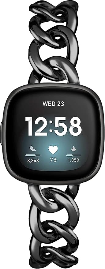 Cool Women Chain Metal Smartwatch Bands Compatible for Fitbit Sense/Fitbit Versa 3 Bands for Dressy
