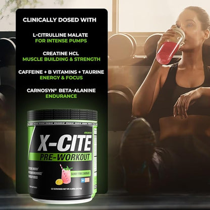 X-CITE Pre-Workout by ATHLEAN-X - Enhanced Formula with Beta-Alanine, Creatine & Caffeine for