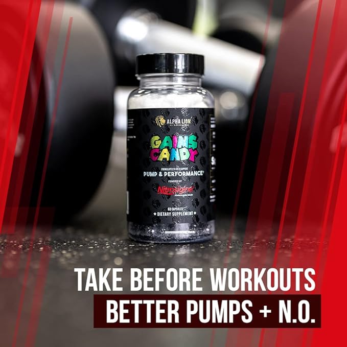 ALPHA LION Gains Candy, Supplement Pills for Muscle Pump & Blood Flow, Nitric Oxide Booster
