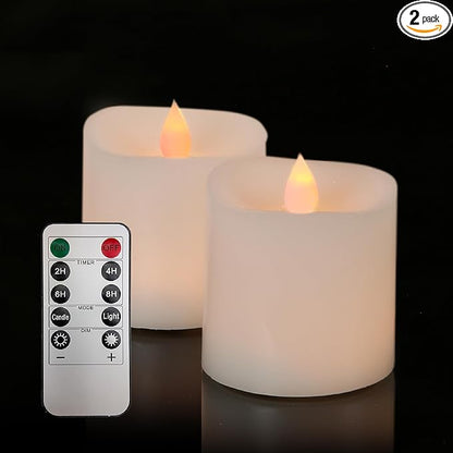 3x3 Flickering Flameless Candles Set of 2,3 inch Real Wax LED 600 Hours Battery Candles with Timer