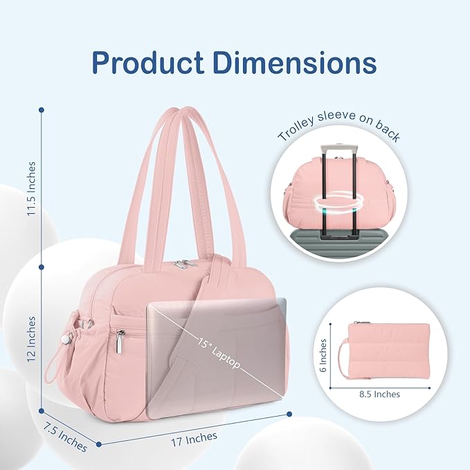 TOPDesign Travel Duffel Bag for Women, Puffer Gym Bag Sports Tote with Wet Pocket, Carry On