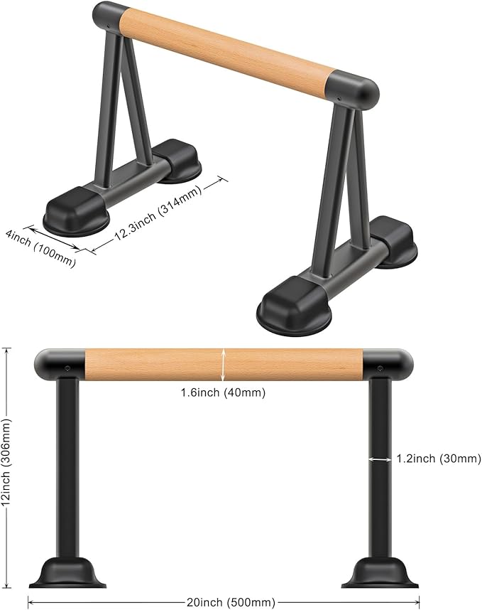 Dolibest Push Up Bar, 12'' High Parallettes Bars with Wooden Handles, Stable and Comfortable