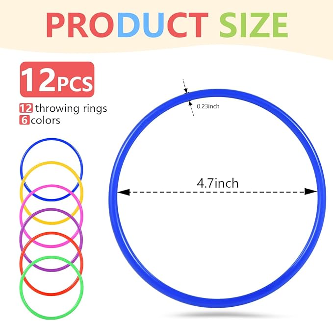 OBTANIM 12 Pcs Plastic Ring Toss Game for Kids and Outdoor Toss Rings for Speed and Agility