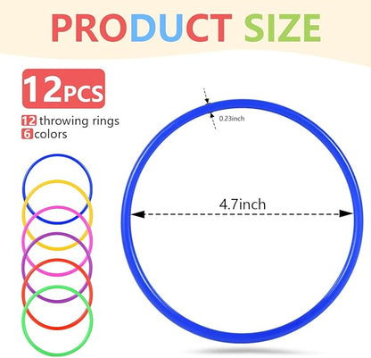 OBTANIM 12 Pcs Plastic Ring Toss Game for Kids and Outdoor Toss Rings for Speed and Agility