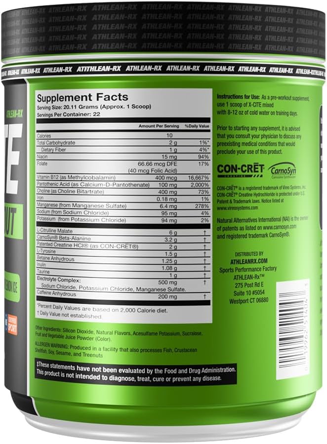 X-CITE Pre-Workout by ATHLEAN-X - Enhanced Formula with Beta-Alanine, Creatine & Caffeine for