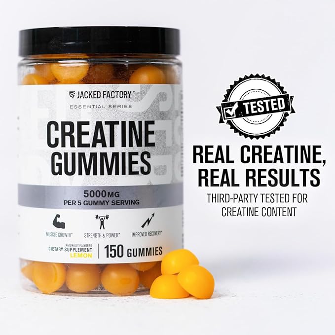 Jacked Factory Creatine Monohydrate Gummies 5g Daily Dose (1g per Gummy) - Creatine Gummy for Men