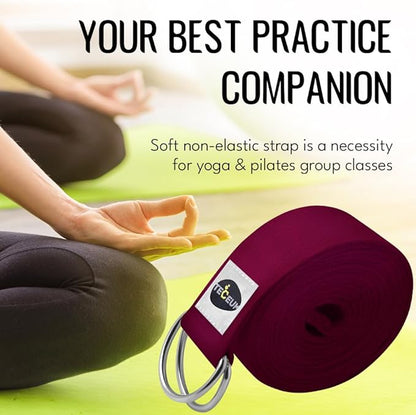 TECEUM Yoga Strap & Mat Strap – 2 IN 1 – Cotton – 6 ft 8 ft 10 ft (30+ colors) – Adjustable