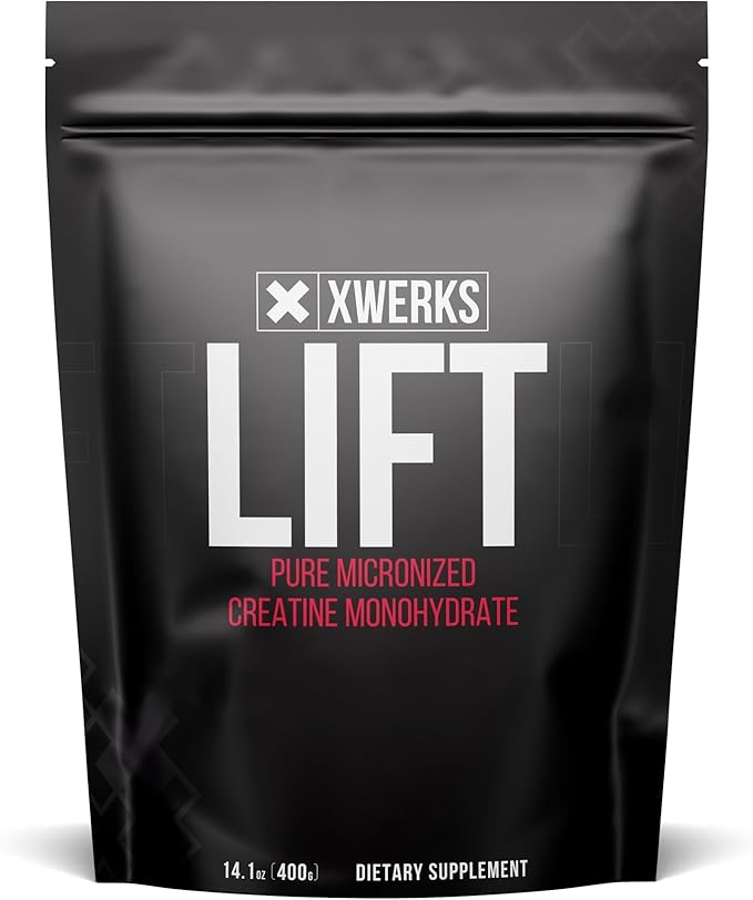 Xwerks Lift Micronized Creatine Monohydrate Powder, Unflavored, 80 Servings, 100% Pure Natural