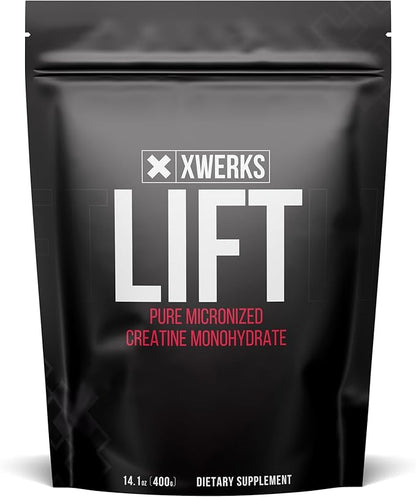 Xwerks Lift Micronized Creatine Monohydrate Powder, Unflavored, 80 Servings, 100% Pure Natural
