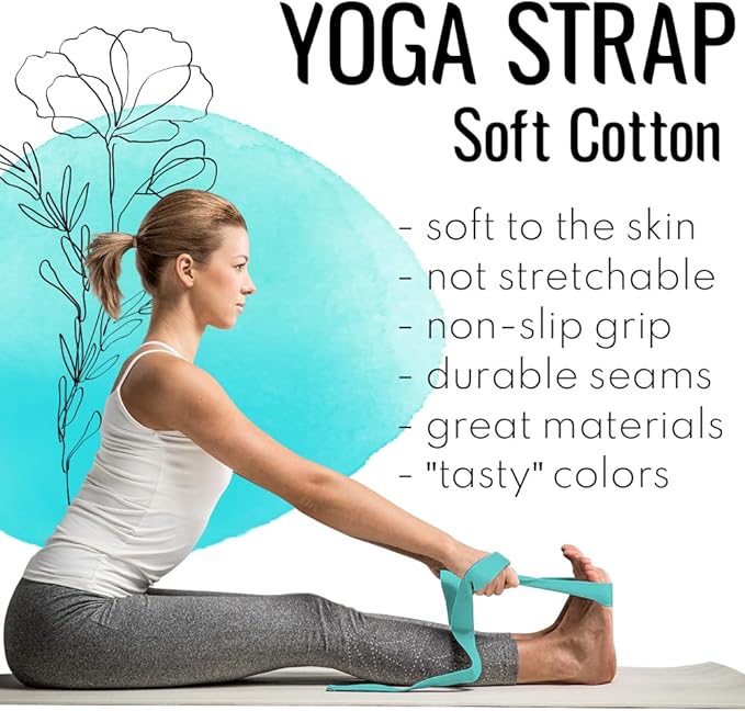 TECEUM Yoga Strap & Mat Strap – 2 IN 1 – Cotton – 6 ft 8 ft 10 ft (30+ colors) – Adjustable