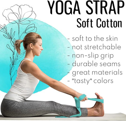 TECEUM Yoga Strap & Mat Strap – 2 IN 1 – Cotton – 6 ft 8 ft 10 ft (30+ colors) – Adjustable