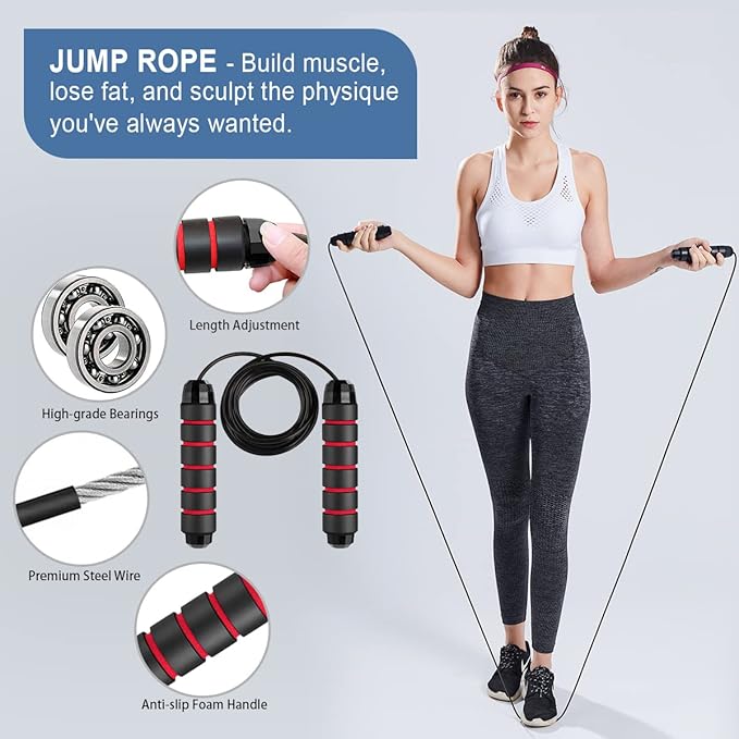 Ab Roller Wheel, 10-In-1 Ab Exercise Wheels Kit with Resistance Bands, Knee Mat, Jump Rope, Push-Up
