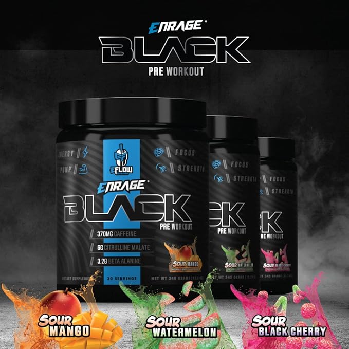 eFlow Nutrition Enrage Black High Stimulant Pre Workout Supplement - Preworkout Powder to Boost