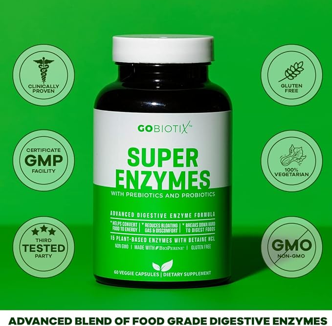 GoBiotix Digestive Enzymes Supplement with Prebiotics and Probiotics for Women and Men - Gut