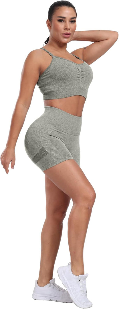 CHRLEISURE Women's 4 Packs Workout Gym Shorts, High Waisted Butt Lifting Scrunch Butt Seamless