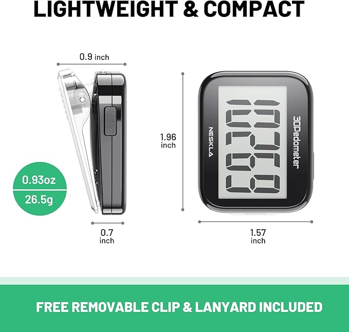 3D Pedometer for Walking, Simple Step Counter with Large Digital Display, Step Tracker with