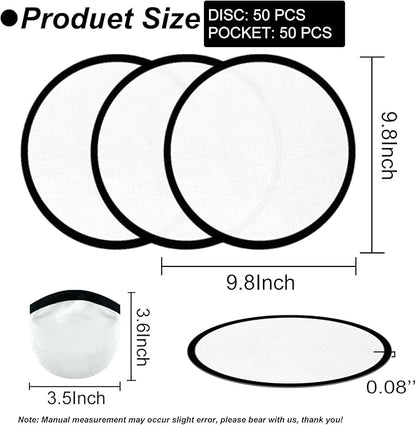 50PCS Foldable Flying Disc Fans with Bags, 9.8'' DIY Handheld Black Egde Fabric Folding Fan for