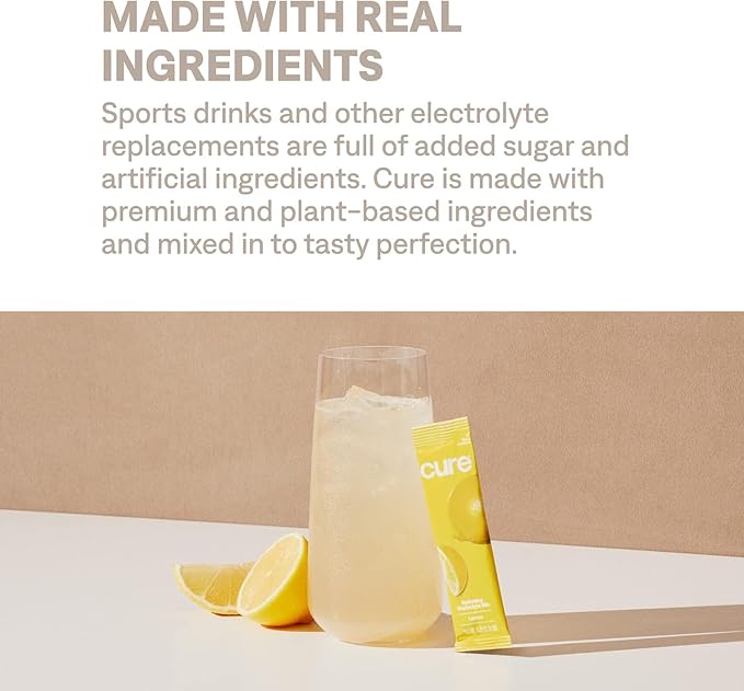 Cure Hydration | Plant-Based Electrolyte Drink Mix | No Added Sugar | FSA-HSA | Dehydration Relief