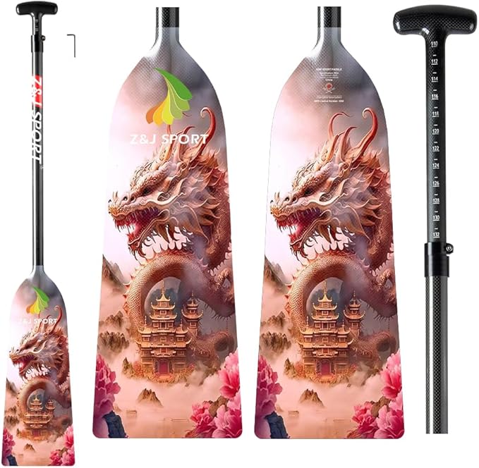 Z&J SPORT Adjustable Dragon Boat Paddle, IDBF Approved Carbon Fiber Paddle, Dragon Graphic Paddle