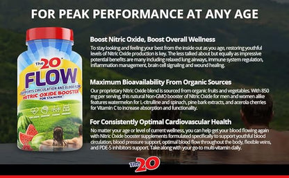 The20: Flow - Nitric Oxide Supplement - 60 Capsules - L-Citrulline from Organic Watermelon, Organic