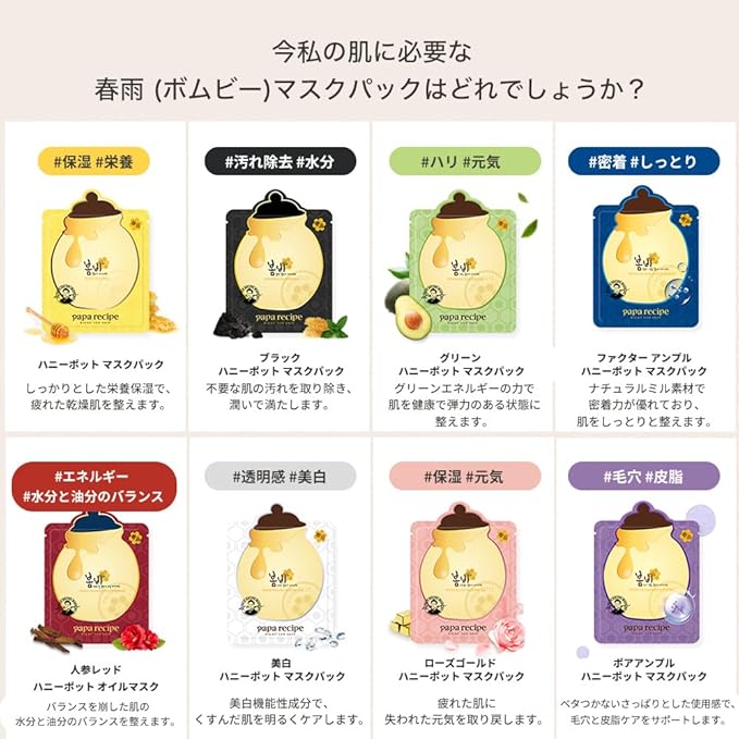 Papa Recipe Bombee Pepta Honey Mask 10 Pack ??Hydrating Sheet Mask with 6 Types of Hyaluronic Acid