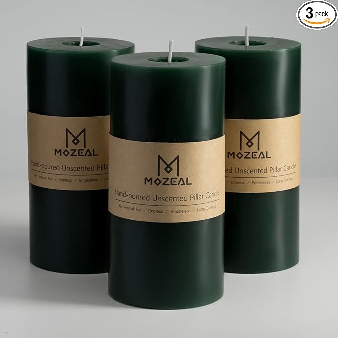 MOZEAL 3" x 6" Hand-Poured Unscented Candle,Dripless Pillar Candle Set of 3,Long Lasting