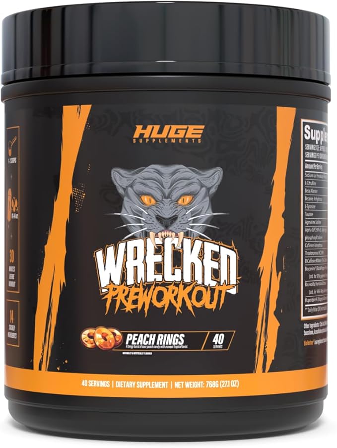 Wrecked Pre Workout Powder, Advanced Formula, Boosts Energy, Focus, Pumps & Performance, 10g