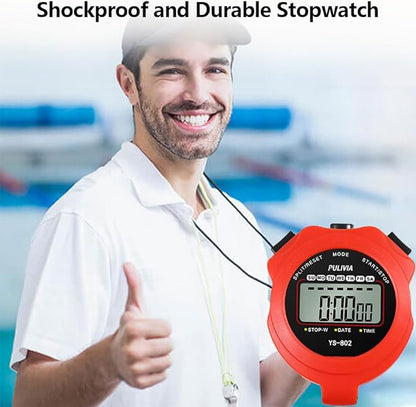Stopwatch Timer Lap Split Digital Stopwatch with Clock Calendar Alarm, Large Display Stop Watch for