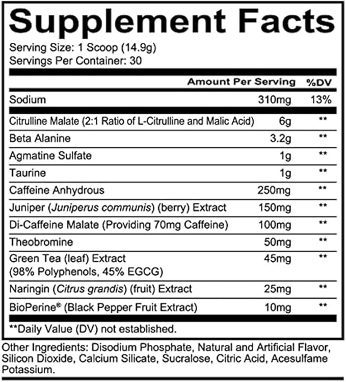 REDCON1 Total War Pre Workout, Tiger's Blood - L Citrulline, Malic Acid, Green Tea Leaf Extract for