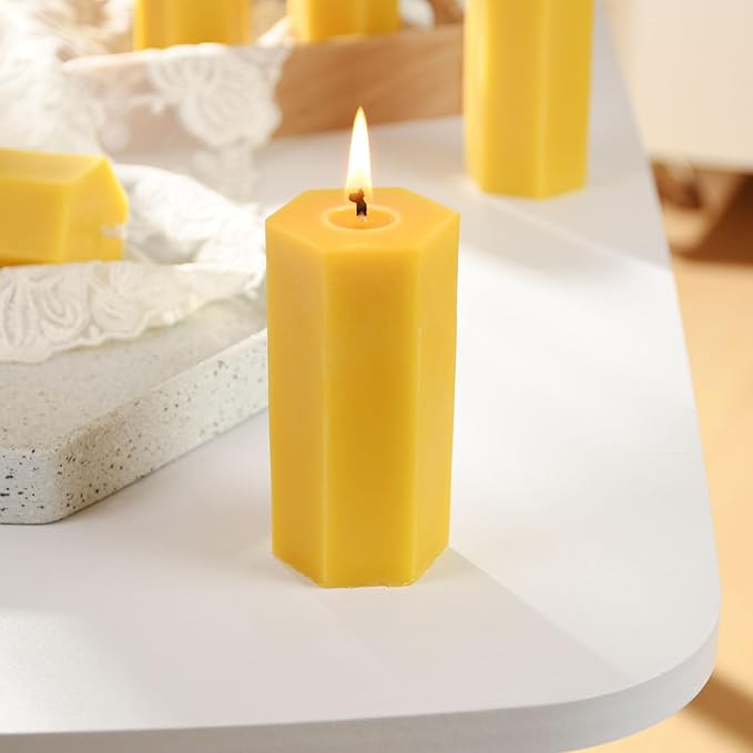 6PCS Hexagon Beeswax Pillar Candles,Large Handmade Pure Beeswax Candle,Unscented Smokelessï¼? *